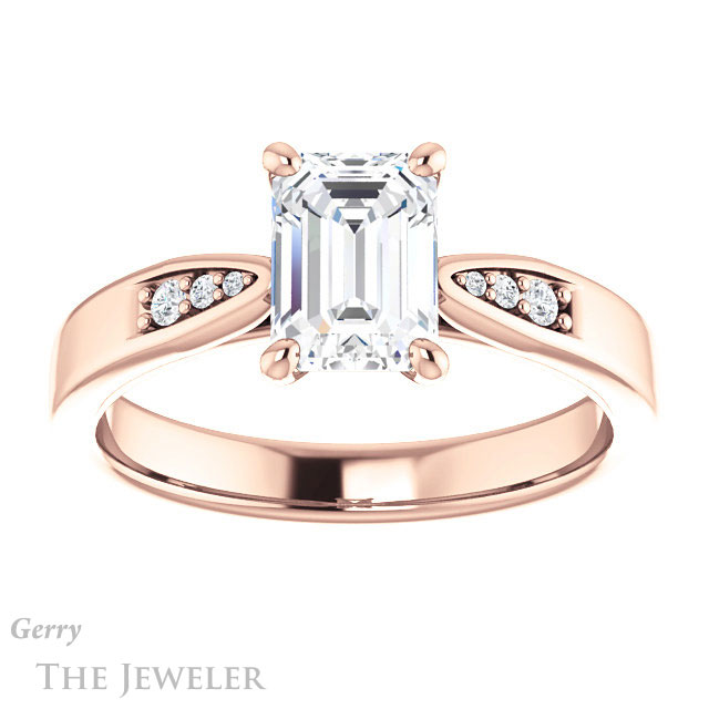 Emerald Cut Forever One Moissanite Engagement Ring #GTJ1232-emerald-fb-r 1 Emerald Cut Forever Brilliant Moissanite Engagement Ring #GTJ1232-emerald-fb-r