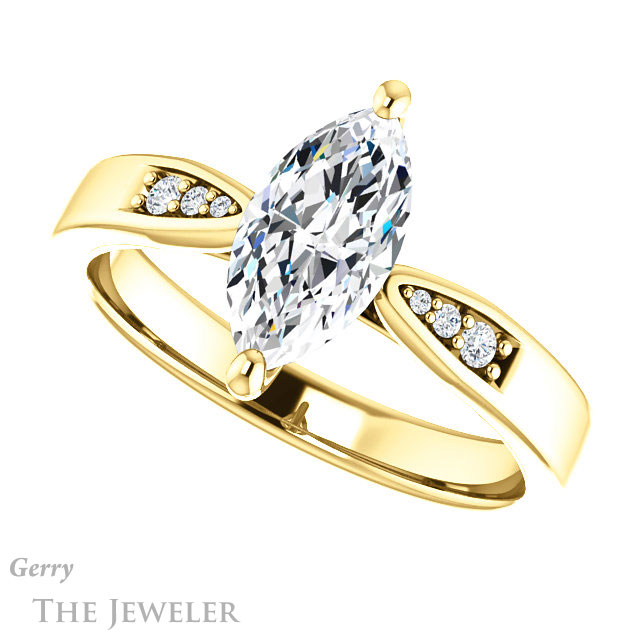 Marquise Cut Forever One Moissanite Engagement Ring #GTJ1232-marquise-fb-y 5 Marquise Cut Forever Brilliant Moissanite Engagement Ring #GTJ1232-marquise-fb-y