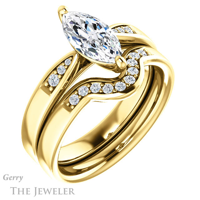 Marquise Cut Forever One Moissanite Engagement Ring #GTJ1232-marquise-fb-y 6 Marquise Cut Forever Brilliant Moissanite Engagement Ring #GTJ1232-marquise-fb-y