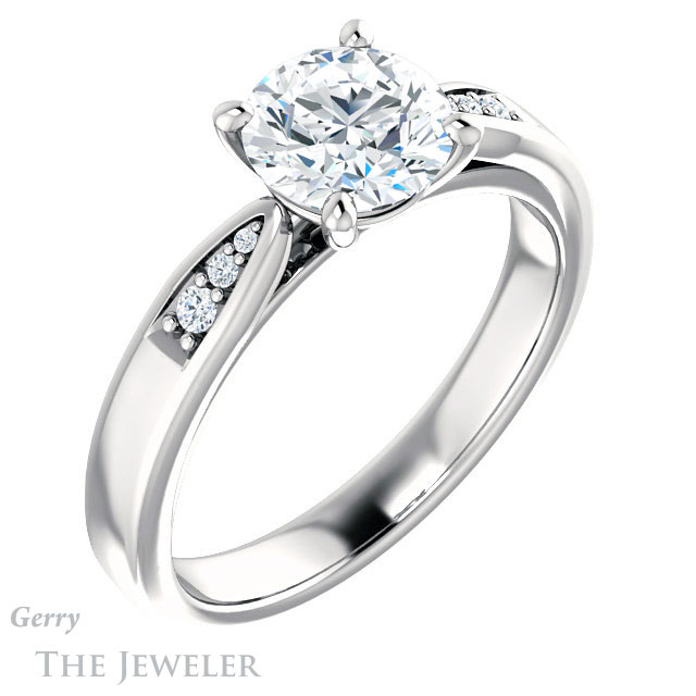 Round Cut Forever One Moissanite Engagement Ring #GTJ1232-round-fo-w