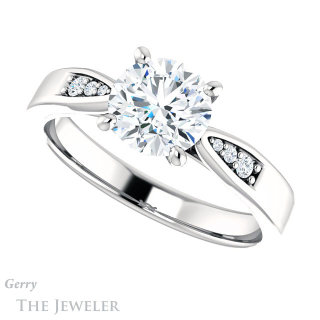 Round Cut Forever One Moissanite Engagement Ring #GTJ1232-round-fo-w