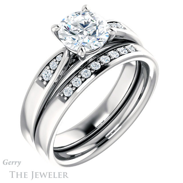 Round Cut Forever One Moissanite Engagement Ring #GTJ1232-round-fo-w