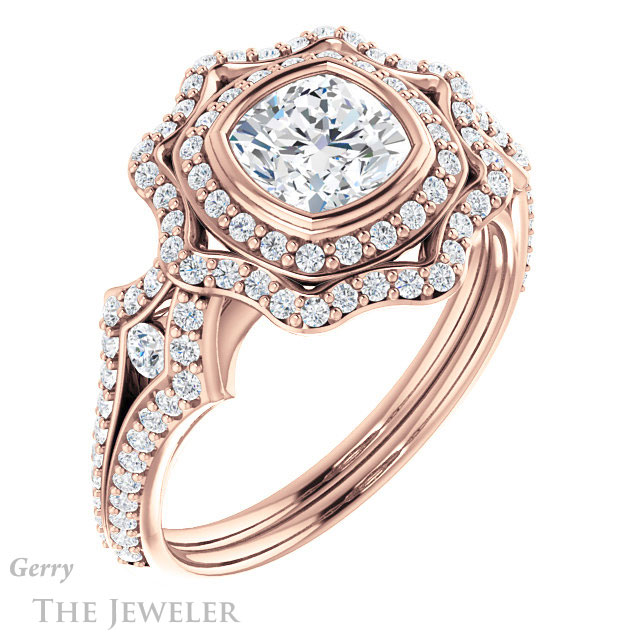 Cushion Cut Forever One Moissanite Engagement Ring #GTJ1233-cushion-fo-r | Gerry The Jeweler Cushion Cut Forever One Moissanite Engagement Ring #GTJ1233-cushion-fo-r