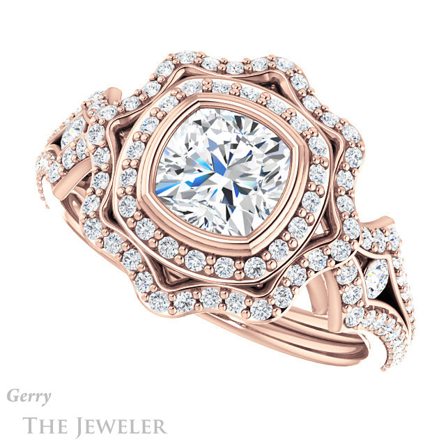 Cushion Cut Forever One Moissanite Engagement Ring #GTJ1233-cushion-fo-r | Gerry The Jeweler Cushion Cut Forever One Moissanite Engagement Ring #GTJ1233-cushion-fo-r