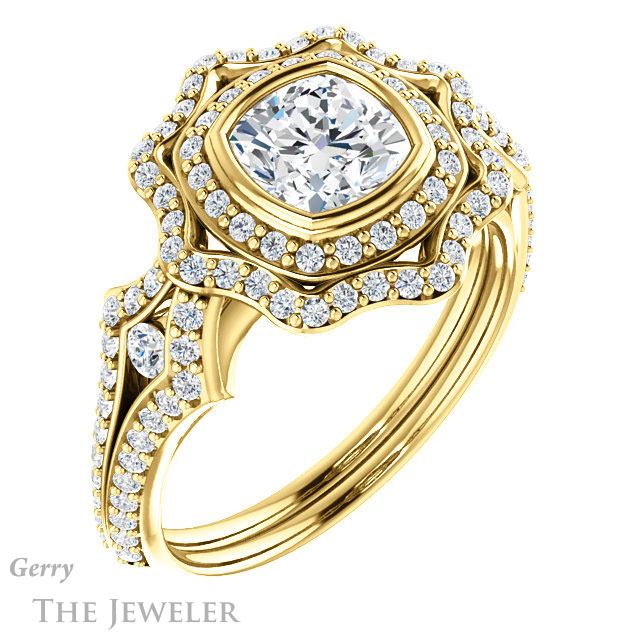 Cushion Cut Forever One Moissanite Engagement Ring #GTJ1233-cushion-fo-y | Gerry The Jeweler Cushion Cut Forever One Moissanite Engagement Ring #GTJ1233-cushion-fo-y