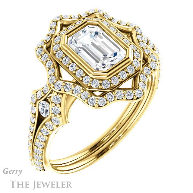 Emerald Cut Forever One Moissanite Engagement Ring #GTJ1233-emerald-fb-y | Gerry The Jeweler Emerald Cut Forever Brilliant Moissanite Engagement Ring #GTJ1233-emerald-fb-y
