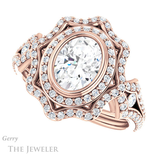 Oval Shaped Forever One Moissanite Engagement Ring #GTJ1233-oval-fo-r | Gerry The Jeweler Oval Shaped Forever One Moissanite Engagement Ring #GTJ1233-oval-fo-r