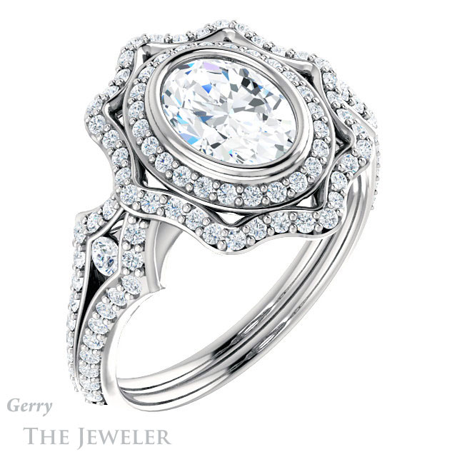 Oval Shaped Forever One Moissanite Engagement Ring #GTJ1233-oval-fo-w | Gerry The Jeweler Oval Shaped Forever One Moissanite Engagement Ring #GTJ1233-oval-fo-w