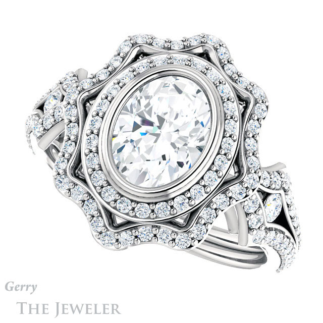 Oval Shaped Forever One Moissanite Engagement Ring #GTJ1233-oval-fo-w | Gerry The Jeweler Oval Shaped Forever One Moissanite Engagement Ring #GTJ1233-oval-fo-w