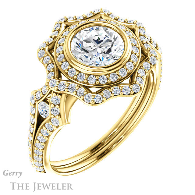 Round Cut Forever One Moissanite Engagement Ring #GTJ1233-round-fo-y | Gerry The Jeweler Round Cut Forever One Moissanite Engagement Ring #GTJ1233-round-fo-y