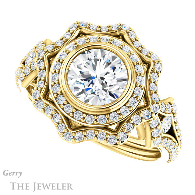 Round Cut Forever One Moissanite Engagement Ring #GTJ1233-round-fo-y | Gerry The Jeweler Round Cut Forever One Moissanite Engagement Ring #GTJ1233-round-fo-y