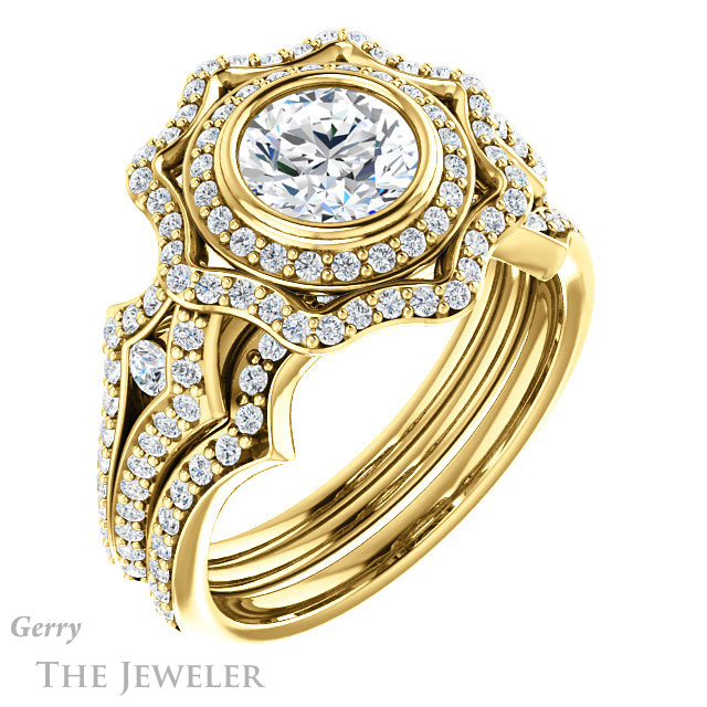 Round Cut Forever One Moissanite Engagement Ring #GTJ1233-round-fo-y | Gerry The Jeweler Round Cut Forever One Moissanite Engagement Ring #GTJ1233-round-fo-y