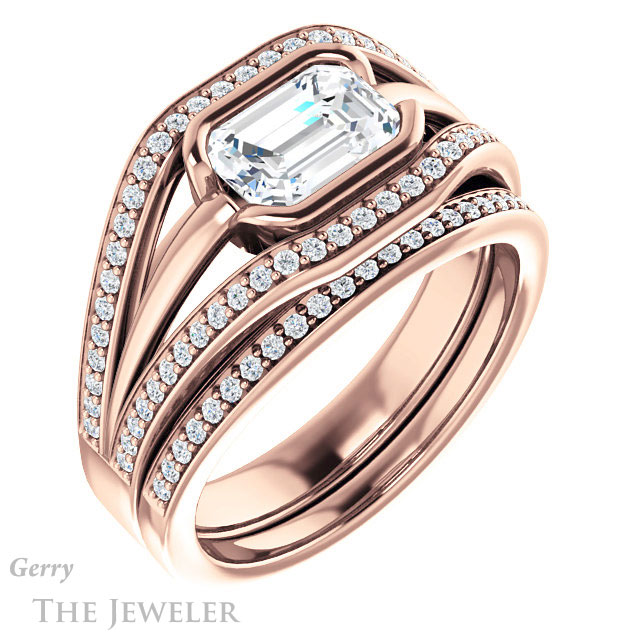 Emerald Cut Forever One Moissanite Engagement Ring #GTJ1236-emerald-fb-r | Gerry The Jeweler Emerald Cut Forever Brilliant Moissanite Engagement Ring #GTJ1236-emerald-fb-r