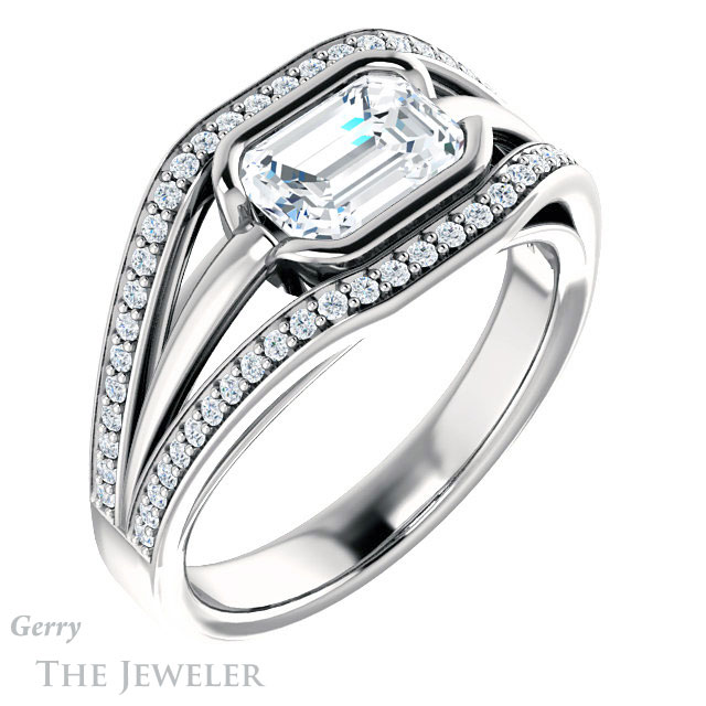 Emerald Cut Forever One Moissanite Engagement Ring #GTJ1236-emerald-fb-w | Gerry The Jeweler Emerald Cut Forever Brilliant Moissanite Engagement Ring #GTJ1236-emerald-fb-w