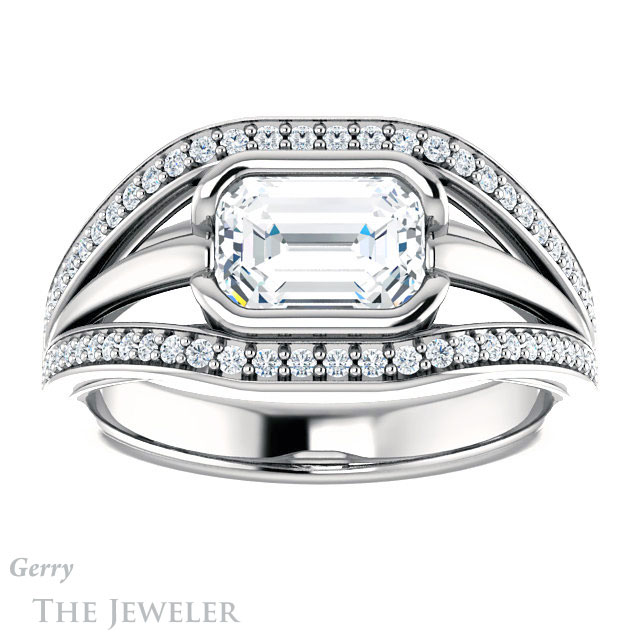 Emerald Cut Forever One Moissanite Engagement Ring #GTJ1236-emerald-fb-w | Gerry The Jeweler Emerald Cut Forever Brilliant Moissanite Engagement Ring #GTJ1236-emerald-fb-w