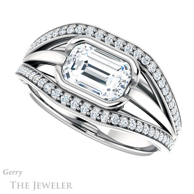 Emerald Cut Forever One Moissanite Engagement Ring #GTJ1236-emerald-fb-w | Gerry The Jeweler Emerald Cut Forever Brilliant Moissanite Engagement Ring #GTJ1236-emerald-fb-w