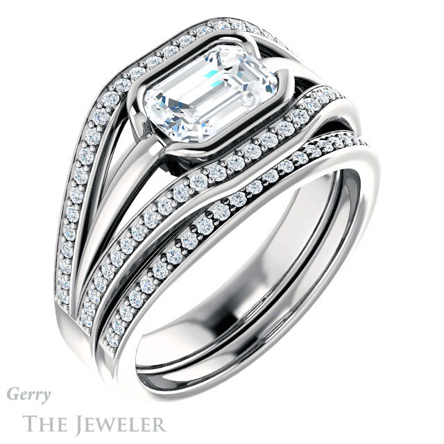 Emerald Cut Forever One Moissanite Engagement Ring #GTJ1236-emerald-fb-w | Gerry The Jeweler Emerald Cut Forever Brilliant Moissanite Engagement Ring #GTJ1236-emerald-fb-w