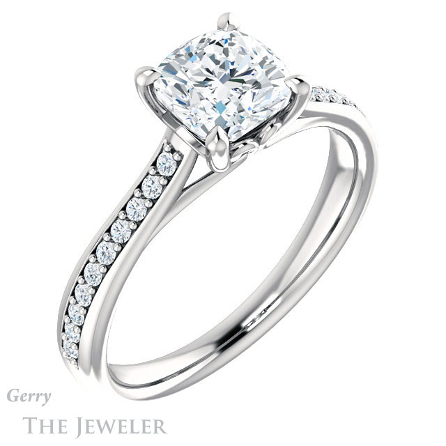 Cushion Cut Forever One Moissanite Engagement Ring #GTJ1238-cushion-fo-w 4 Cushion Cut Forever One Moissanite Engagement Ring #GTJ1238-cushion-fo-w