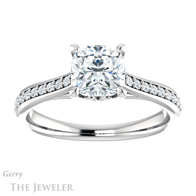 Cushion Cut Forever One Moissanite Engagement Ring #GTJ1238-cushion-fo-w 1 Cushion Cut Forever One Moissanite Engagement Ring #GTJ1238-cushion-fo-w
