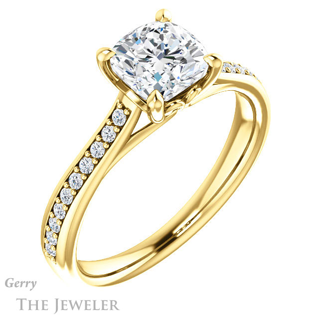 Cushion Cut Forever One Moissanite Engagement Ring #GTJ1238-cushion-fo-y 4 Cushion Cut Forever One Moissanite Engagement Ring #GTJ1238-cushion-fo-y