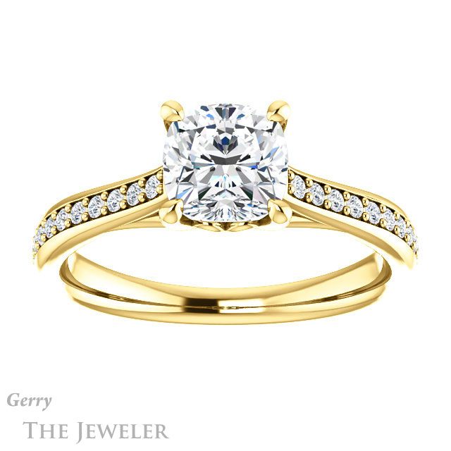 Cushion Cut Forever One Moissanite Engagement Ring #GTJ1238-cushion-fo-y 1 Cushion Cut Forever One Moissanite Engagement Ring #GTJ1238-cushion-fo-y