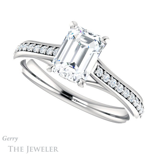 Emerald Cut Forever Brilliant Moissanite Engagement Ring #GTJ1238-emerald-fb-w