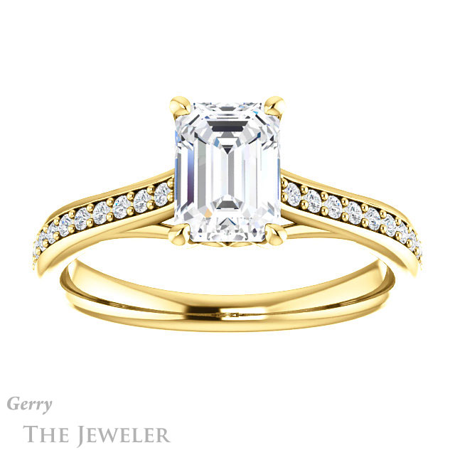 Emerald Cut Forever Brilliant Moissanite Engagement Ring #GTJ1238-emerald-fb-y