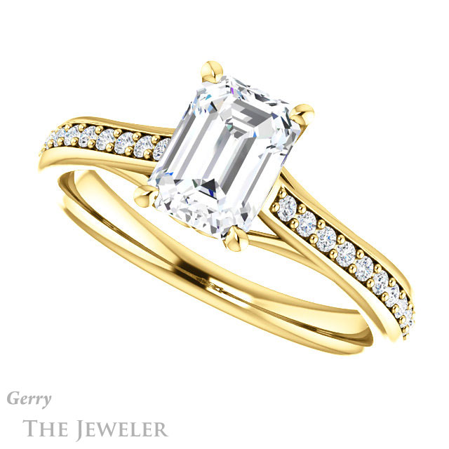 Emerald Cut Forever Brilliant Moissanite Engagement Ring #GTJ1238-emerald-fb-y
