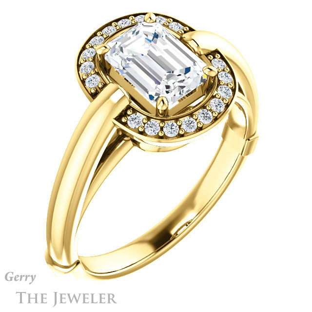 Emerald Cut Forever One Moissanite Engagement Ring #GTJ1239-emerald-fb-y | Gerry The Jeweler Emerald Cut Forever Brilliant Moissanite Engagement Ring #GTJ1239-emerald-fb-y