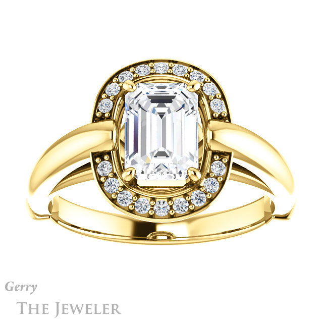 Emerald Cut Forever One Moissanite Engagement Ring #GTJ1239-emerald-fb-y | Gerry The Jeweler Emerald Cut Forever Brilliant Moissanite Engagement Ring #GTJ1239-emerald-fb-y