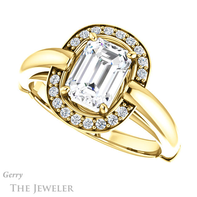 Emerald Cut Forever One Moissanite Engagement Ring #GTJ1239-emerald-fb-y | Gerry The Jeweler Emerald Cut Forever Brilliant Moissanite Engagement Ring #GTJ1239-emerald-fb-y