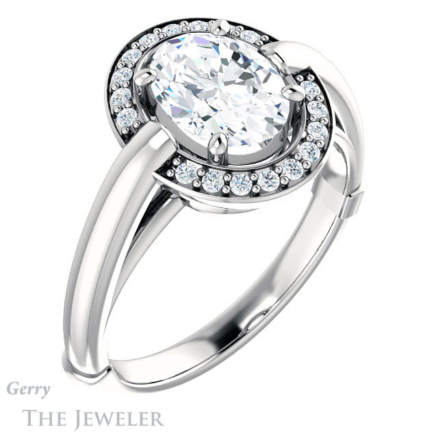 Oval Shaped Forever One Moissanite Engagement Ring #GTJ1239-oval-fo-w | Gerry The Jeweler Oval Shaped Forever One Moissanite Engagement Ring #GTJ1239-oval-fo-w