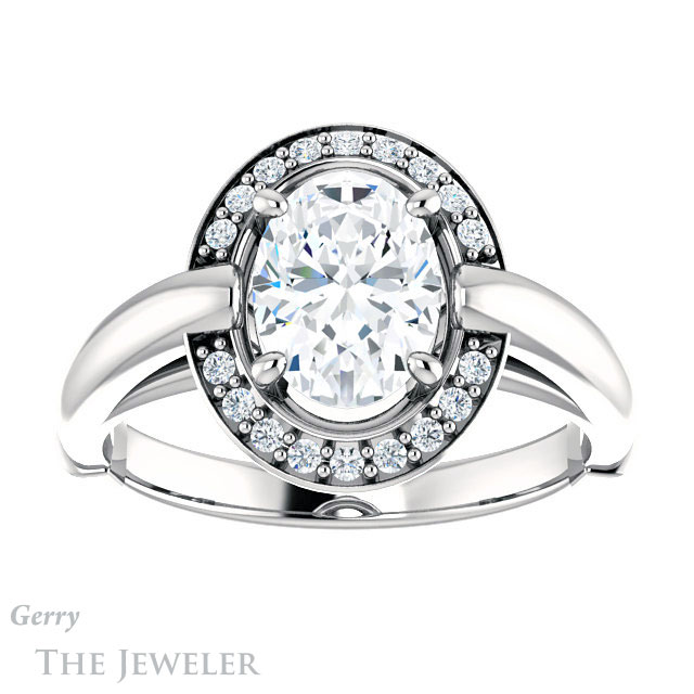 Oval Shaped Forever One Moissanite Engagement Ring #GTJ1239-oval-fo-w | Gerry The Jeweler Oval Shaped Forever One Moissanite Engagement Ring #GTJ1239-oval-fo-w