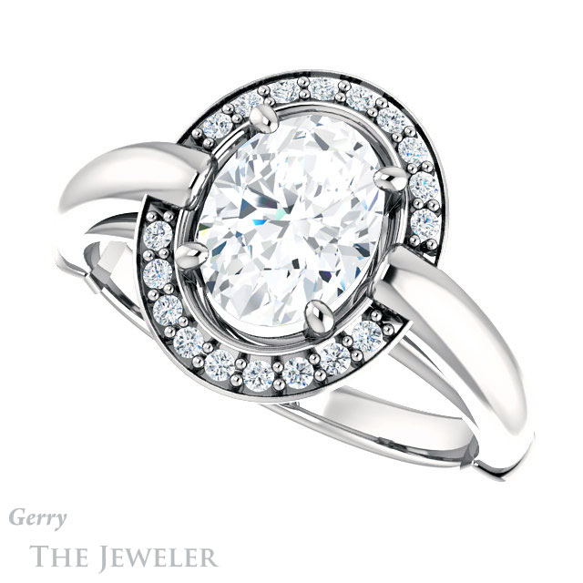 Oval Shaped Forever One Moissanite Engagement Ring #GTJ1239-oval-fo-w | Gerry The Jeweler Oval Shaped Forever One Moissanite Engagement Ring #GTJ1239-oval-fo-w