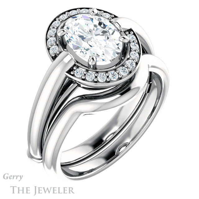 Oval Shaped Forever One Moissanite Engagement Ring #GTJ1239-oval-fo-w | Gerry The Jeweler Oval Shaped Forever One Moissanite Engagement Ring #GTJ1239-oval-fo-w