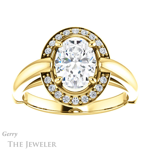Oval Shaped Forever One Moissanite Engagement Ring #GTJ1239-oval-fo-y | Gerry The Jeweler Oval Shaped Forever One Moissanite Engagement Ring #GTJ1239-oval-fo-y