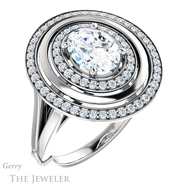 Oval Shaped Forever One Moissanite Engagement Ring #GTJ1241-oval-fo-w | Gerry The Jeweler Oval Shaped Forever One Moissanite Engagement Ring #GTJ1241-oval-fo-w