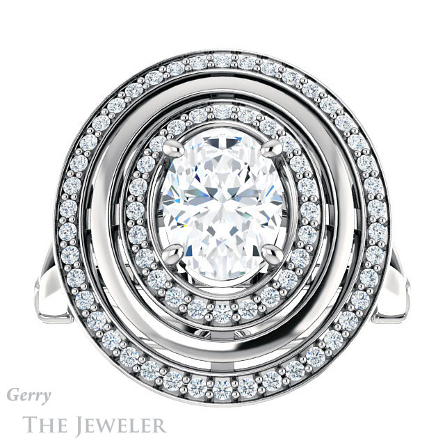 Oval Shaped Forever One Moissanite Engagement Ring #GTJ1241-oval-fo-w | Gerry The Jeweler Oval Shaped Forever One Moissanite Engagement Ring #GTJ1241-oval-fo-w