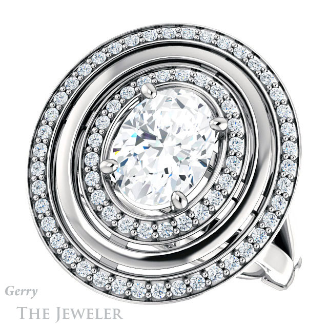 Oval Shaped Forever One Moissanite Engagement Ring #GTJ1241-oval-fo-w | Gerry The Jeweler Oval Shaped Forever One Moissanite Engagement Ring #GTJ1241-oval-fo-w