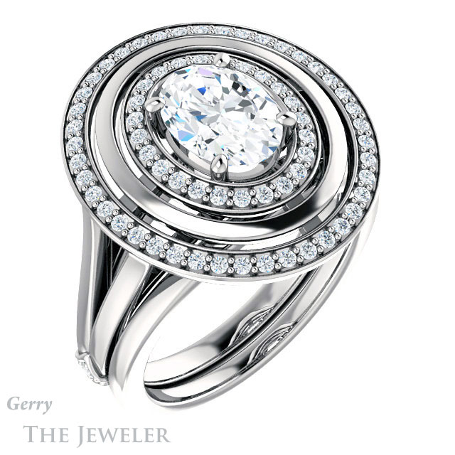 Oval Shaped Forever One Moissanite Engagement Ring #GTJ1241-oval-fo-w | Gerry The Jeweler Oval Shaped Forever One Moissanite Engagement Ring #GTJ1241-oval-fo-w