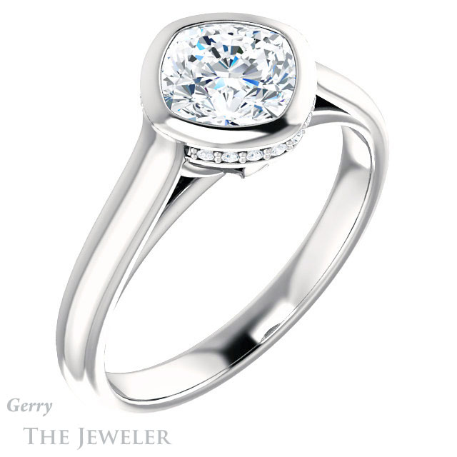 Cushion Cut Forever One Moissanite Engagement Ring #GTJ1242-cushion-fo-w 4 Cushion Cut Forever One Moissanite Engagement Ring #GTJ1242-cushion-fo-w