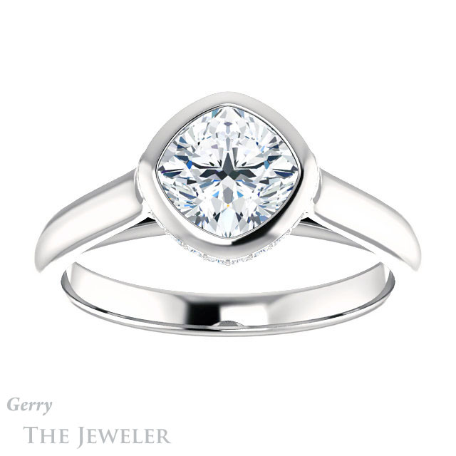 Cushion Cut Forever One Moissanite Engagement Ring #GTJ1242-cushion-fo-w 1 Cushion Cut Forever One Moissanite Engagement Ring #GTJ1242-cushion-fo-w