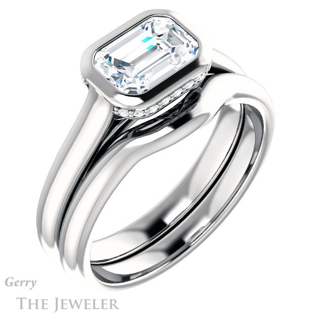 Emerald Cut Forever Brilliant Moissanite Engagement Ring #GTJ1242-emerald-fb-w