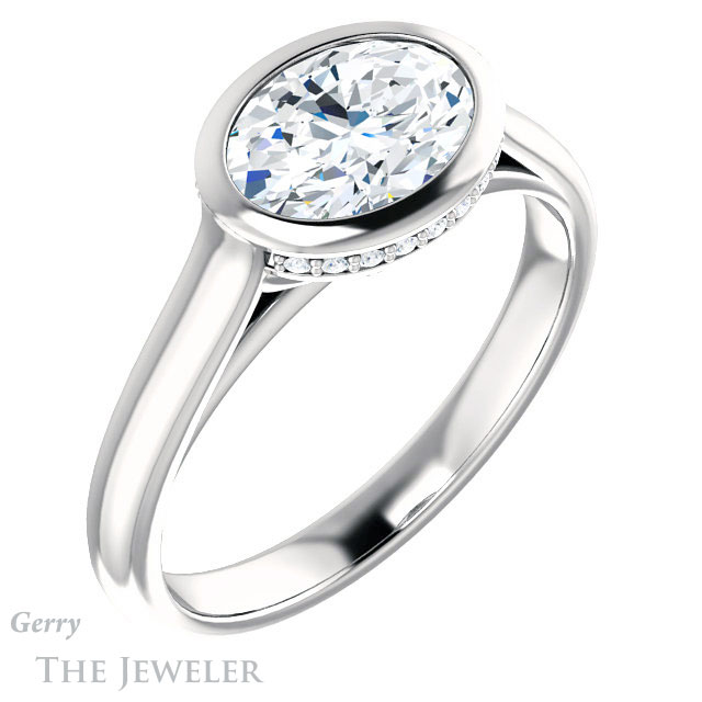 Oval Shaped Forever One Moissanite Engagement Ring #GTJ1242-oval-fo-w