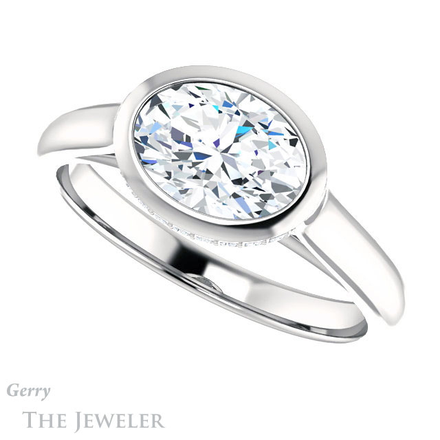 Oval Shaped Forever One Moissanite Engagement Ring #GTJ1242-oval-fo-w