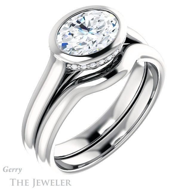 Oval Shaped Forever One Moissanite Engagement Ring #GTJ1242-oval-fo-w