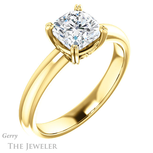 Cushion Cut Forever One Moissanite Engagement Ring #GTJ1243-cushion-fo-y 4 Cushion Cut Forever One Moissanite Engagement Ring #GTJ1243-cushion-fo-y