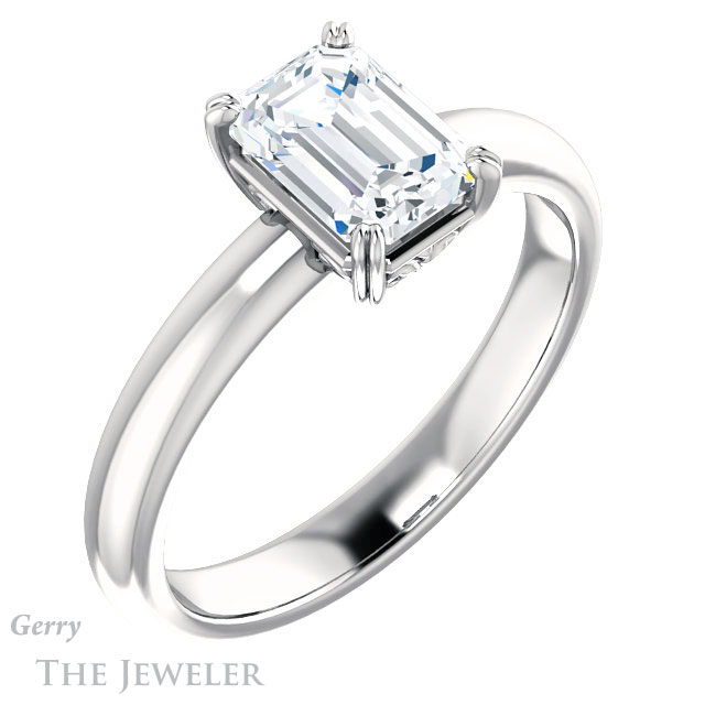 Emerald Cut Forever One Moissanite Engagement Ring #GTJ1243-emerald-fb-w 4 Emerald Cut Forever Brilliant Moissanite Engagement Ring #GTJ1243-emerald-fb-w