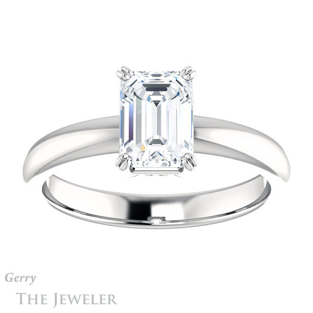 Emerald Cut Forever One Moissanite Engagement Ring #GTJ1243-emerald-fb-w 1 Emerald Cut Forever Brilliant Moissanite Engagement Ring #GTJ1243-emerald-fb-w