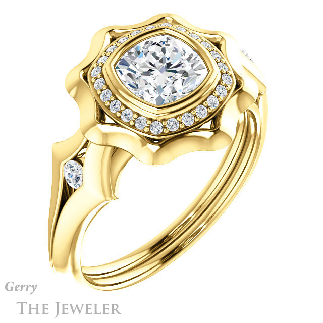 Cushion Cut Forever One Moissanite Engagement Ring #GTJ1246-cushion-fo-y | Gerry The Jeweler Cushion Cut Forever One Moissanite Engagement Ring #GTJ1246-cushion-fo-y